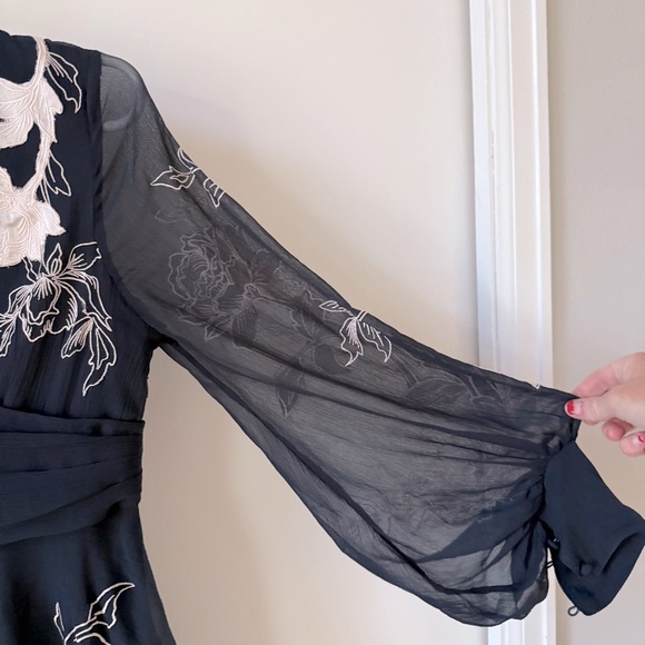 ASOS Design Elegant Navy Blue Floral Embroidered High Low Maxi Dress - Picture 9 of 16